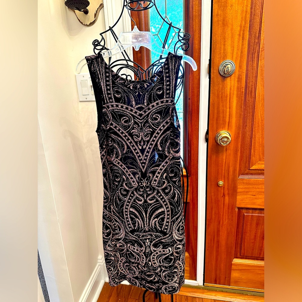 Sexy black dress with rose gold glitter detail!